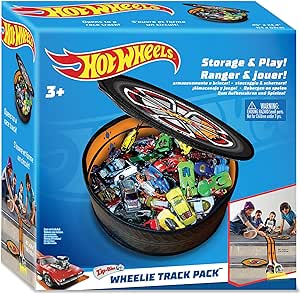 Tara Toy: ZipBin Hot Wheels - Wheelie Track Pack - Unzips Into A Racetrack Mat, Holds 100 Toy Cars, Storage & Play, Circle Tire Design, Kids Ages 3