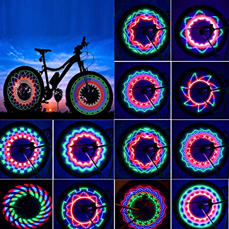 Bicycle Wheels Lights Rottay Waterproof Bike Rim Lights/ Spoke Lights With 32-LED and 32pcs Changes Patterns for MTB Wheel Tire