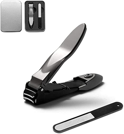 HonTaseng Nail Clippers - Professional Stainless steel Nail Clippers,No Splash Fingernail and toenail clippers for Thick Nail, Perfect for Men and Women (Black)