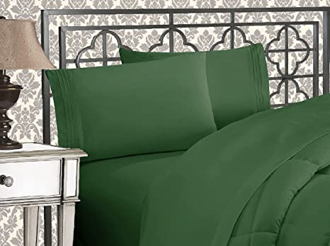 Elegant Comfort Luxurious 1500 Thread Count Egyptian Quality Three Line Embroidered Softest Premium Hotel Quality 3-Piece Bed Sheet Set, Wrinkle and Fade Resistant, Twin/Twin XL, Hunter Green