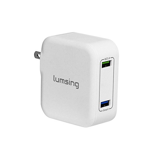 Quick Charge 3.0, Lumsing 24W Dual USB Wall Charger with QC3.0 Port for Galaxy S7/S6/Edge/Edge Plus, Note 7/5/4, LG G4/G5, HTC One M8/M9/A9, Nexus 6, iPhone, iPad, Andriod and More(White)