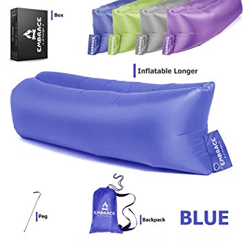 EMBRACE 2.0 Inflatable Lounger or Air Hammock – Ideal Camping Furniture – Works like a Sofa, Couch or Lounge Chair – Hangout bag or Comfy Bag – Ideal for Camping, Hiking & Lounging (Blue)