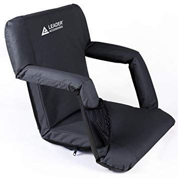 Leader Accessories Water Resistant Stadium Seat Cozy Portable Reclining Seat Folding Bleacher Chair with Arm Rest