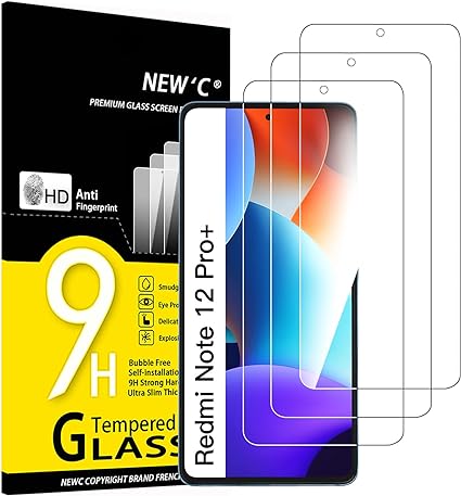 NEW'C 3 Piezas, Protector Pantalla para Xiaomi Redmi Note 12 Pro, 12 Pro  5G, Cristal templado Antiarañazos, Antihuellas, Sin Burbujas, Dureza 9H, 0.33 mm Ultra Transparente, Ultra Resistente