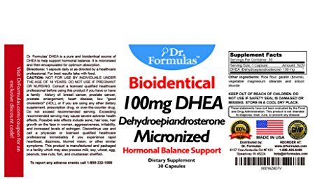 Dr. Formulas 100mg DHEA Dehydroepiandrosterone for Hormonal Balance, 30 Capsules