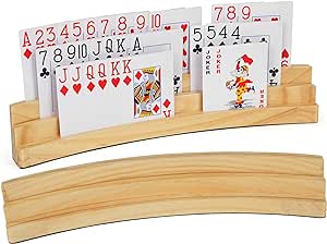 LotFancy Playing Card Holders for Kids Adults Seniors, Set of 2, 3 Tiers, Hands Free Curved Wooden Card Holder for Family Card Game Night, Canasta, Bridge, Poker Parties