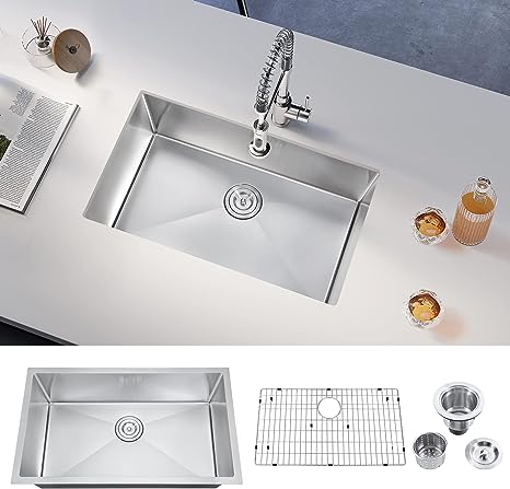 ATTOP 32 Inch Undermount Single Bowl Sink,32''x18'' Stainless Steel Kitchen Sink Undermount Single Bowl Sink