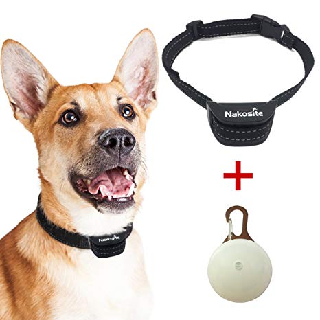 Nakosite PET2433 Best Anti bark collar Stop Barking control device collars Aids for dog with battery From small medium to large dogs. NO SHOCK. Adjustable Nylon Neck Strap. Black. Add on: LED DOG TAG
