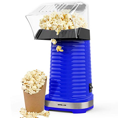 OPOLAR Hot Air Popcorn Popper Electric Machine, Fast Popcorn Maker with Measuring Cup and Removable Top Cover, Ideal for Watching Movies and Holding Parties in Home, Healthy, 1200W, BPA-Free Blue