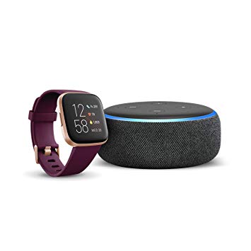 Echo Dot (3rd Gen) - Smart speaker with Alexa - Charcoal Fabric   Fitbit Versa 2 Health & Fitness Smartwatch Bordeaux