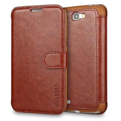 Galaxy Note 2 Case Wallet,Mulbess [Layered Dandy][Vintage Series][Coffee Brown] - [Ultra Slim][Wallet Case] - Leather Flip Cover With Credit Card Slot for Samsung Galaxy Note 2 N7100