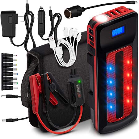 1000A Peak 21600mAh Car Jump Starter Portable Power Bank External Battery Charger Pack (Up to 8.0L Gas, 6.0L Diesel Engine) 12V Smart Emergency Auto Start Phone Booster, Cables, Cigarette Lighter