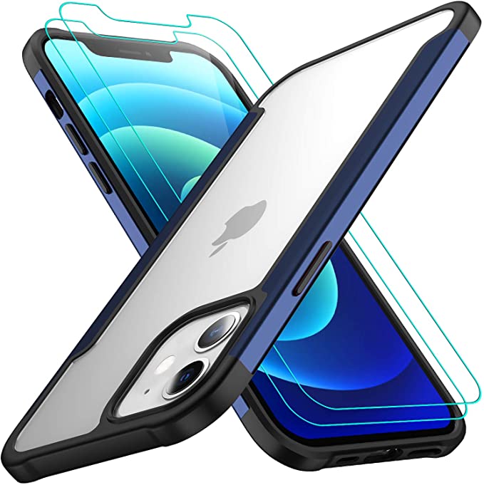 AEDILYS Compatible with iPhone 12 Mini Case (2020),[Airbag Series] with [2 x Tempered Glass Screen Protector] [ Military Grade ] | 15Ft. Drop Tested [Scratch-Resistant] 5.4 Inch- Blue