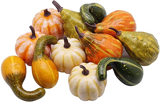 YOFIT 12 pcs Artificial Pumpkin Decoration, Fake Christmas Mini Pumpkins, Lifelike Simulation Foam Mini Pumpkins Set Thanksgiving Decorations (Colour)