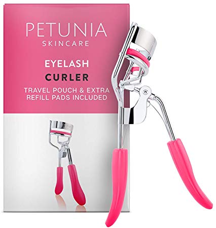 Petunia Skincare Eyelash Curler With Refill Pad Designed for No Pinching or Pulling and Perfect for Those With Straight Flat Lashes Wanting Dramatic Long Lasting Seamless Curls - Includes Refill Pad