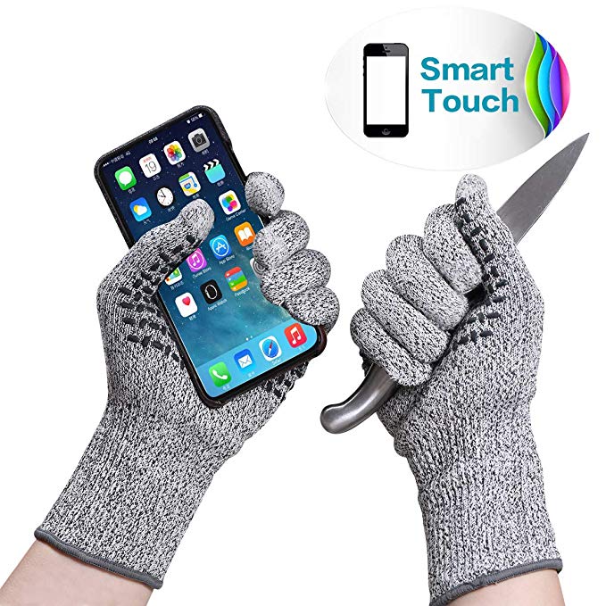Cut Resistant Gloves, Smart Devices Touchscreen, High Performance Level 5 Protection, Food Grade, Safe for Kitchen Working or Gardening, Finger Hand Protector, Machine Washable, 1 Pair
