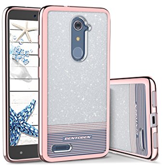 ZTE ZMax Pro Case, ZTE Blade X MAX Case, BENTOBEN Slim Clear Bling Glitter Stripes TPU PC Dual Layers Hybrid Shockproof Drop Protective Phone Case for ZTE ZMax Pro Z981 / ZTE Blade X MAX, Rose Gold