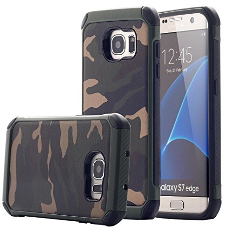 Galaxy S7 Edge Case, Pandawell™ [Camo Series] Hybrid High Impact Shock Absorption Dual Layer Army Camouflage Armor Defender Case Cover for Samsung Galaxy S7 Edge - Camouflage Green