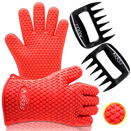Arres Barbecue Gloves & Pulled Pork Claws Set - Silicone Heat Resistant Grilling Accessories & Home Kitchen Tools Your Indoor & Outdoor Cooking Needs - Use as BBQ Meat Turner Oven Mitts