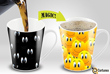 Cortunex Heat Sensitive Color Changing Ceramic Magic Coffee Mugs, 12oz - Ceramic V Shape