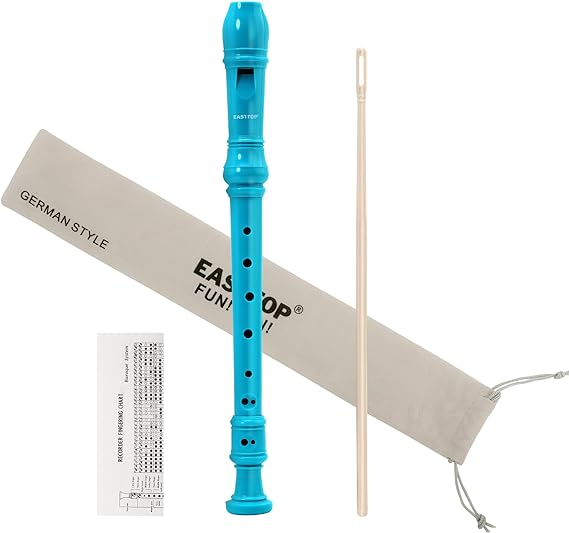 EAST TOP Soprano Recorder for Kids Beginners, 8 Hole Plastic German Fingering Flute Recorder 3 Piece with Cleaning stick, Cotton pouch, Fingering Chart, Colorful box (Blue)