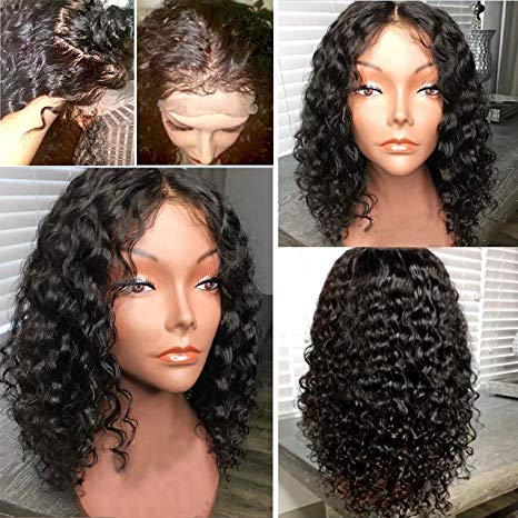 Pre Plucked Lace Front Human Hair Wig Brazilian Full Lace Human Hair Wigs for Black Women Curly Front Lace Wigs with Baby Hair (12 inch, 130% density lace front wig)