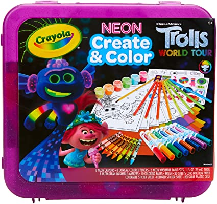 Crayola Trolls World Tour, Neon Create & Color Art Set, 70  Art Supplies, Gift for Girls & Boys, Age 5