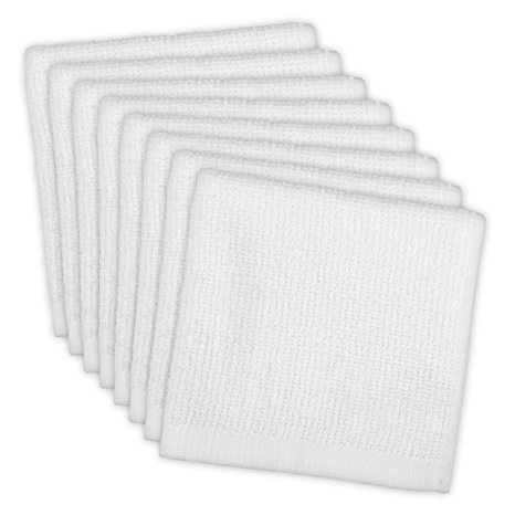 DII Bar Mop Cleaning Terrycloths (12 x 12", 8 pack) Cotton, Machine Washable, Absorbent, Everyday Kitchen Basic Lint-free Dishcloths - White