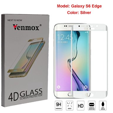 Samsung Galaxy S6 Edge Tempered Glass Screen Film Protector: Venmox® 9H 0.2mm Thinnest Full Cover Curved Edge to Edge Protection Armor Guard Shatterproof - S6 Edge Silver