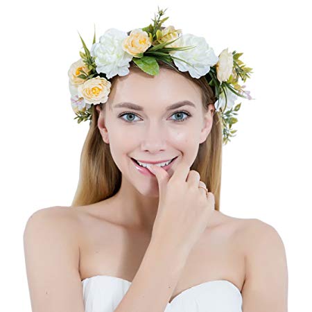 Women Flower Wreath Crown Floral Wedding Garland Headband Handmade Bridal Hair Accessories