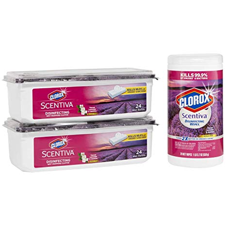 Clorox Scentiva Disinfecting Wet Mopping Pads Plus Scentiva Disinfesting Wipes Value Pack, Tuscan Lavender & Jasmine