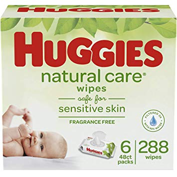 HUGGIES Natural Care Unscented Baby Wipes, Sensitive, 6 Disposable Flip-top Packs (288 Total Wipes)