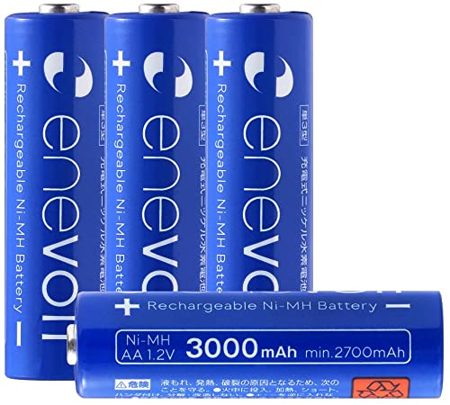 enevolt AA 3000mAh Ni-MH Rechargeable Batteries with 1,000 Recharge Cycles and Low Self-Discharge, Pre-Charged, Case Included - 4 Pack