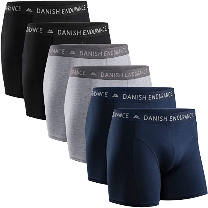 DANISH ENDURANCE Calzoncillos Bóxers de Algodón para Hombre, Ropa Interior, Elásticos, Ultrasuaves, Comodidad Superior, Corte Clásico, Ajustados, Negro, Gris, Azul Marino, Multipack, Pack de 6