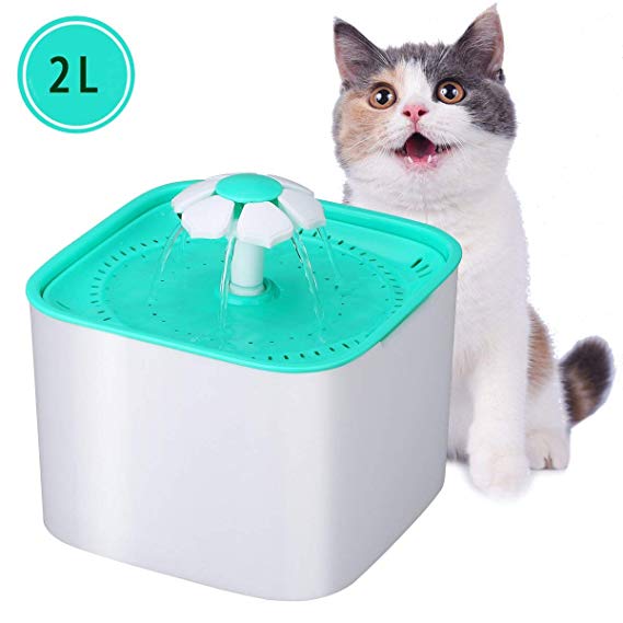 Excelvan 2L Pet Water Fountain, Fresh Drinking Water Bowl with Filtering System, Super Quiet Flower Style & Healthy Hygienic Automatic Water Dispenser for Dogs Cats Birds