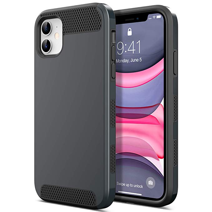 ULAK iPhone 11 Case, Slim Stylish Designed Shockproof Protective Hybrid Scratch Resistant Hard Back Cover Shock Absorbent TPU Bumper Case for Apple iPhone 11 6.1 inch (2019), Black