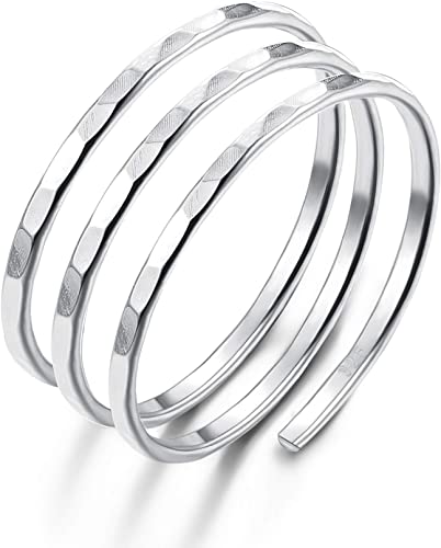 Fiasaso 925 Sterling Silver Knuckle Rings for Women Mens Thumb Ring Stackable Wire Wrap Ring Open Adjustable Sizes 7-9
