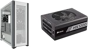 CORSAIR 7000D Airflow Full-Tower ATX PC Case, White & HX Series, HX1200, 1200 Watt, Fully Modular Power Supply, 80  Platinum Certified, Model Number: CP-9020140-NA