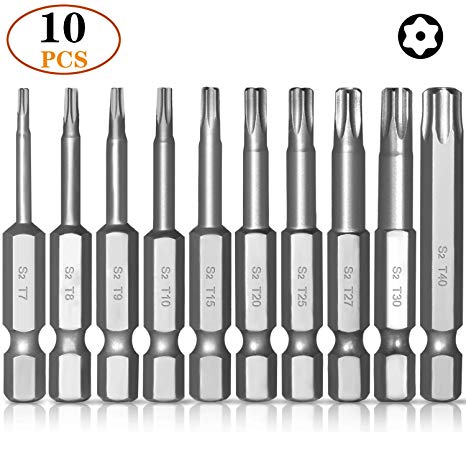 Torx Screwdriver Bit Set, S2 [chrome molybdenum vanadium steel], Strong Magnetic, Thickened and Hardened, Security Tamper Proof Star 6 Point Screw Driver Kit Tools, T7-T40 1/4" Hex Shank 50mm
