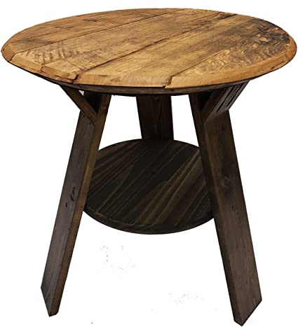 Bourbon Collection Whiskey Barrel Round Top End Table Rustic Wood Side Table with Shelf Accent Furniture