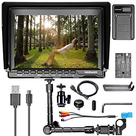 Neewer® NW759 7Inch HD Camera Monitor Kit, 1280x800 IPS Screen Camera Monitor   11Inch Magic Arm   USB Battery Charger   F550 Replacement Battery for Sony Canon Nikon Olympus Pentax Panasonic