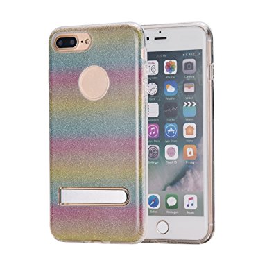 iPhone 7 Plus Case, Jpodream Shockproof Flexible TPU Bumper Anti-Scratch Rigid Slim Protective Case with Magnetic Metal Kickstand, Rainbow Color