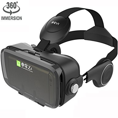 VR Viewer Helmet Virtual Reality Headset with Build-in Stereo Headphones and Adjustable Strap Movie Games 3D Glasses fits the Myopia for iOS & Android Smartphones within 3.5-6.2 inches (Z4 Black)