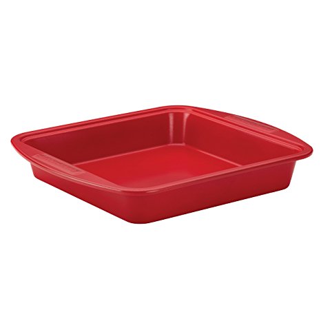 SilverStone Hybrid Ceramic Nonstick Bakeware Square Cake Pan, 9-Inch, Chili Red