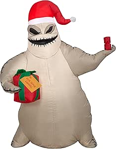 Gemmy Christmas Airblown Inflatable Oogie Boogie w/Santa Hat and Present, 3.5 ft Tall, Brown