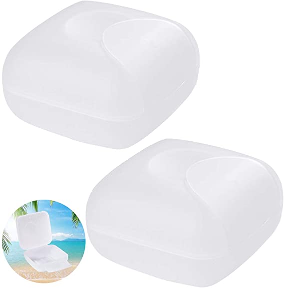 Inovat 2 Pcs Small Size Plastic Soap Case Holder Container Box Home Outdoor Hiking Camping Travel,2.75 2.75 1.65 inch Clear