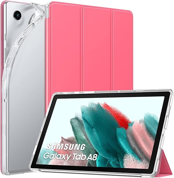 MoKo Case Fits Samsung Galaxy Tab A8 10.5 Inch 2022 (SM-X200/SM-X205/SM-X207), Slim Case Trifold Stand with Auto Sleep/Wake Function and Soft TPU Translucent Frosted Back Cover, Watermelon Red