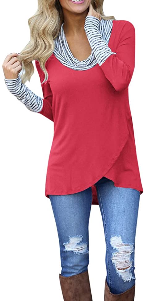 iYYVV Womens Thin Layered O-Neck Stripe Long Sleeve Sweatshirt Tops Blouse Shirt