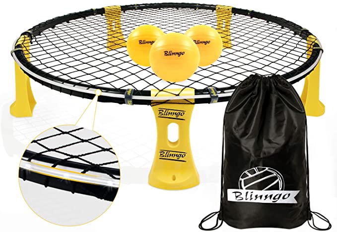 Blinngoball Outdoor Games Set Includes Shelf Body, Playing Net, 3 Balls, Drawstring Bag, Strip Light, Portable Air Pump and Manual