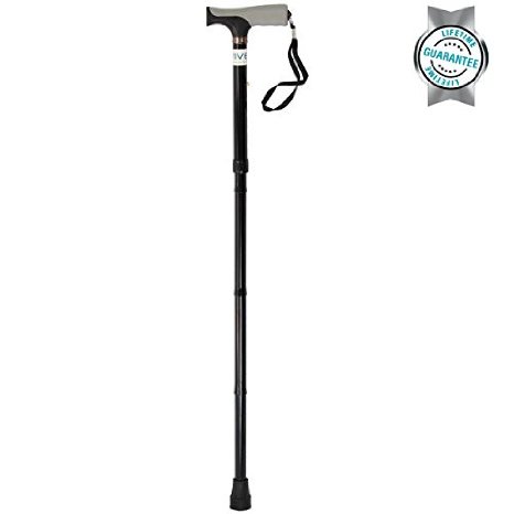 Folding Cane by Vive - Sturdy Lightweight Walking Stick for Men and Women - Collapsible Cane Design for Portability and Convenience - Sleek and Fashionable Look - Lifetime Guarantee Grey